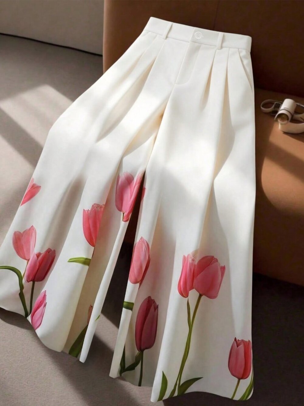 Multicolor Elegant Women's Elastic Waist Plus Size Floral Wide Leg Pants